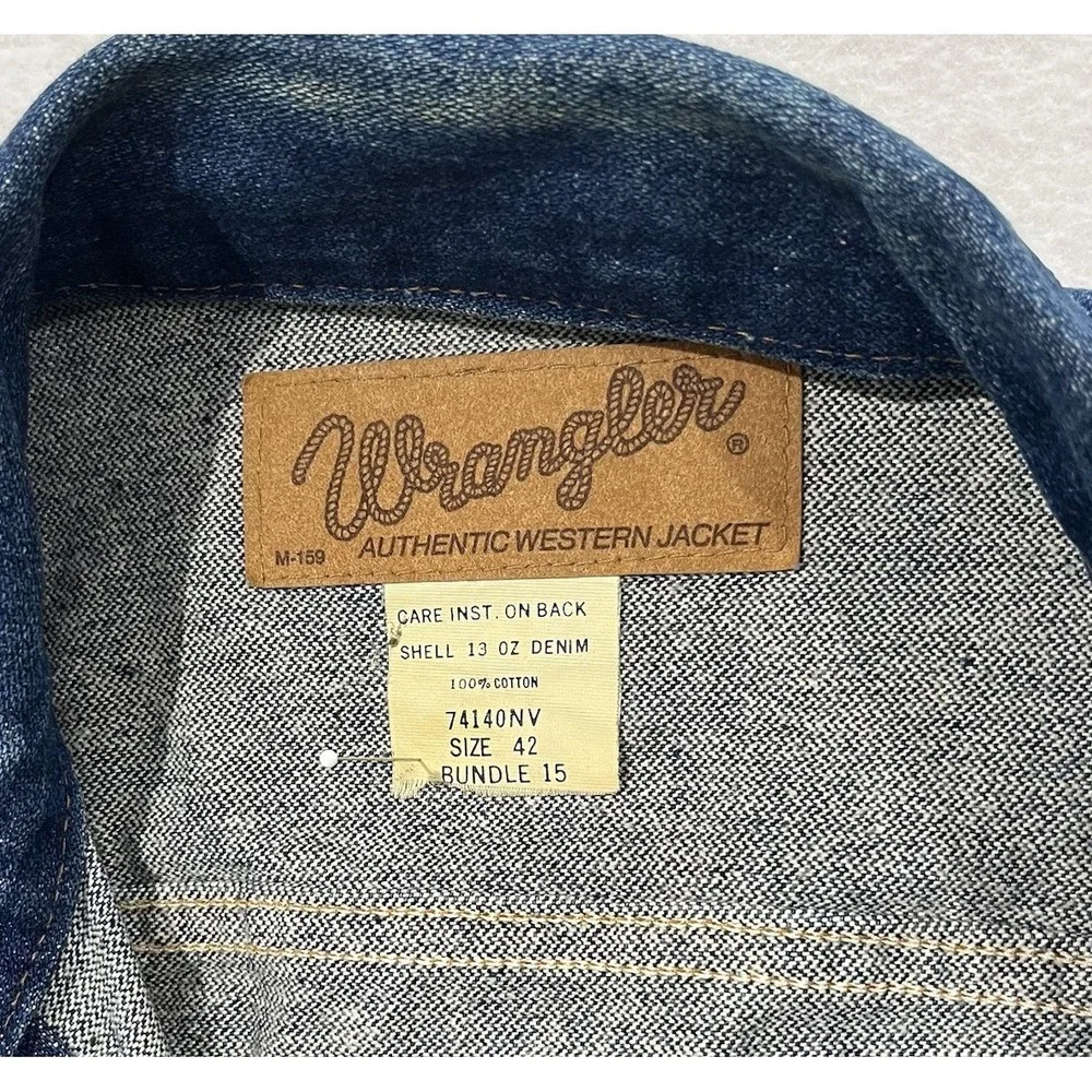 Vintage Wrangler Denim Western Trucker Jacket Coat Size 42 80s 90s M159 74140NV